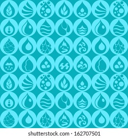 Seamless pattern with water icons in flat design style.