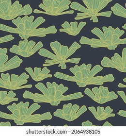 Seamless pattern with water lettuce. Hand drawn vector illustration. Flat color design.