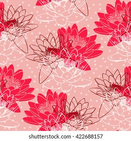 Seamless pattern with water lilies. Vector illustration