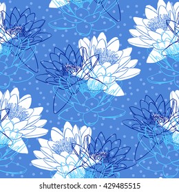 Seamless pattern with water lilies. Vector illustration