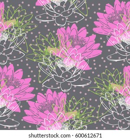 Seamless pattern with water lilies. Vector illustration