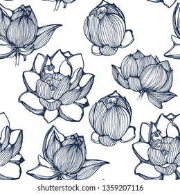 seamless pattern , water lilies, vector,hand drawing