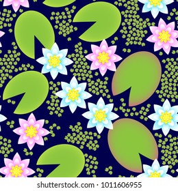 Seamless pattern with water lily. Flowers and leaves.