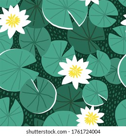 Seamless pattern with water lily. Summer print with Lotus flower - flat illustration