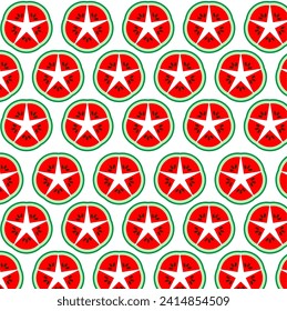 Seamless pattern water melon slices in shape of poppy flowers.