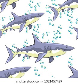 seamless pattern water predatory fish shark vector illustration