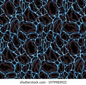 Patrón sin foco de la superficie de agua con piedras. Vector fondo de pared de la costa de piedra del río. Textura natural de un lago con guijarros. Tejido de dibujos animados