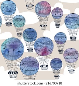 Seamless pattern watercolor aerostat Vector eps10