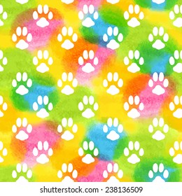 Seamless pattern with watercolor animal footprint texture. Vector illustration