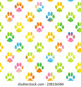 Seamless pattern with watercolor animal footprint texture. Vector illustration