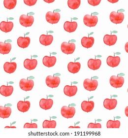 Seamless pattern with watercolor apples. Vector illustration