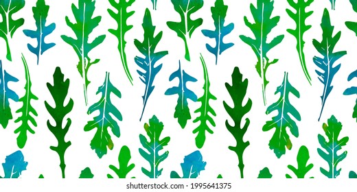 Seamless pattern of watercolor arugula leaves. Vector illustration