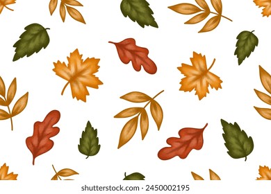 seamless pattern with watercolor autumn leaves, vector