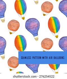 Seamless pattern with watercolor balloons