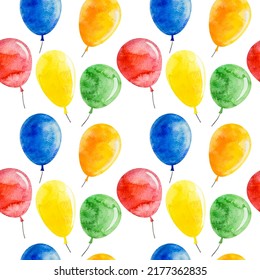 Patrón sin foco con globos acuarelas. Para imprimir papel envolvente, papel pintado, empaque, tela. Ilustración vectorial dibujada a mano.