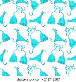 Seamless pattern with watercolor beach swimsuit on white background