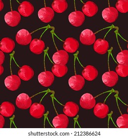 Seamless pattern with watercolor berry cherry. Endless repeating print background texture. Fabric design. Wallpaper - vector 