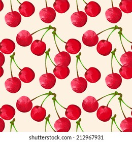 Seamless pattern with watercolor berry cherry. Endless repeating print background texture. Fabric design. Wallpaper - vector 