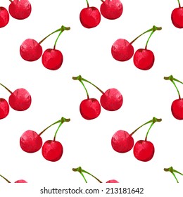 Seamless pattern with watercolor berry cherry. Endless repeating print background texture. Fabric design. Wallpaper - vector 