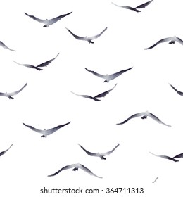 Seamless pattern with watercolor birds
