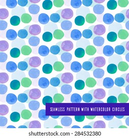 Seamless pattern with watercolor blue circles