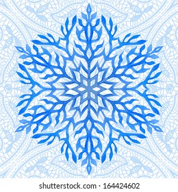 seamless pattern with watercolor blue snowflake and lace