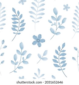 Patrón sin foco con ramas acuarelas y flores. Dibujado a mano sobre un fondo blanco.
Ideal para imprimir, papel pintado, tela, postales, baldosas. Ilustración botánica.