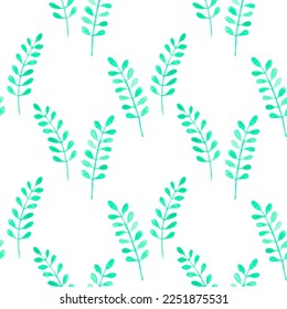 Seamless Pattern with watercolor branches, leaves. For printing wrapping paper, wallpaper, packaging, fabric. Hand Drawn vector illustration.