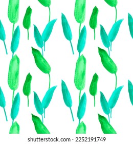 Seamless Pattern with watercolor branches, leaves. For printing wrapping paper, wallpaper, packaging, fabric. Hand Drawn vector illustration.