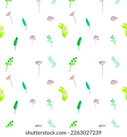 Seamless Pattern with watercolor branches, leaves and berries. For printing wrapping paper, wallpaper, packaging, fabric. Hand Drawn vector illustration.