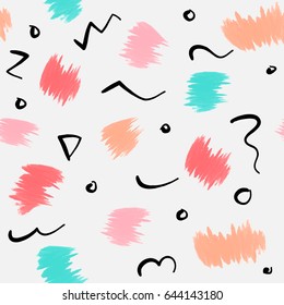 seamless pattern with watercolor brush line art, hand drawn style 