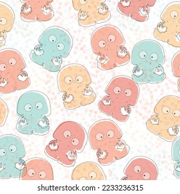 seamless pattern of watercolor bubbles and jellyfish on an isolated white background, hand drawing, sea inhabitants