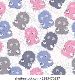 seamless pattern of watercolor bubbles and jellyfish on a purple background, hand drawing