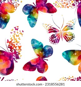 Patrón sin foco de mariposas acuarelas. Ilustración del vector