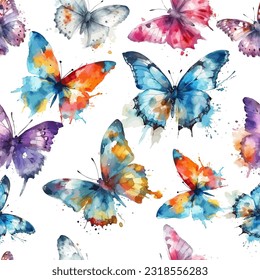 Seamless pattern of watercolor butterflies. Vector illustration