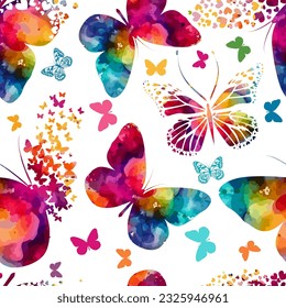 Patrón sin foco de mariposas acuarelas. Ilustración del vector
