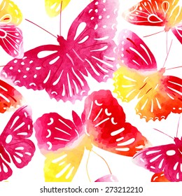 Seamless pattern with watercolor butterflies, vector illustration