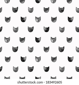 Seamless pattern with watercolor cats. Vector illustration