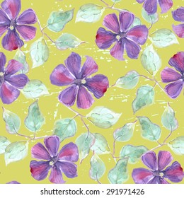Seamless pattern with watercolor clematis