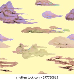 Seamless pattern with watercolor clouds. Beautiful sky. 