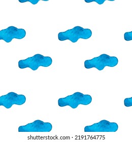 Seamless Pattern with watercolor clouds. For printing wrapping paper, wallpaper, packaging, fabric. Hand Drawn vector illustration.