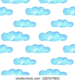 Patrón sin foco con nubes acuarelas. Para imprimir papel envolvente, papel pintado, embalaje, tela. Ilustración vectorial dibujada a mano.