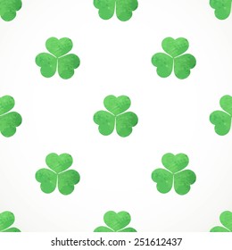 Seamless pattern of watercolor clover on St. Patrick's Day