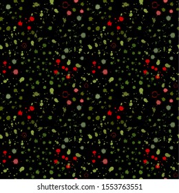 
Seamless pattern: watercolor colored spots and blots on a black background. Cosmic sky. vector. illustration