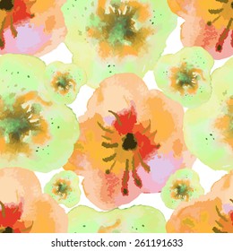 Seamless pattern with watercolor colorful flowers. Floral endless background.