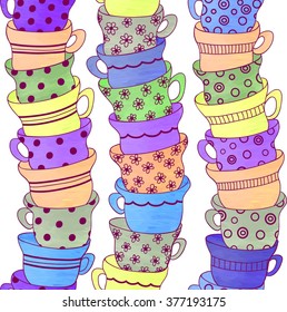 seamless pattern of watercolor cups cup on the cup with a beautiful ornament