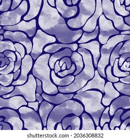 Patrón sin foco en la técnica digital acuarela. Flores sobre un fondo azul para papel pintado, tela, embalaje, textiles, impresión.