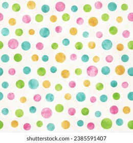 Seamless pattern with watercolor dots. Abstract background of paper with polka dot pattern, geometric circles with watercolour paint texture, vector illustration