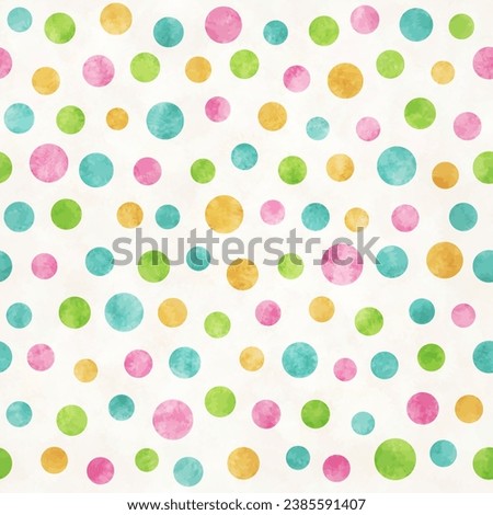Seamless pattern with watercolor dots. Abstract background of paper with polka dot pattern, geometric circles with watercolour paint texture, vector illustration