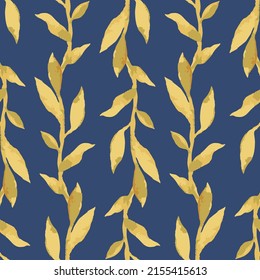 Seamless pattern from watercolor drawings delicate twigs with yellow leaves